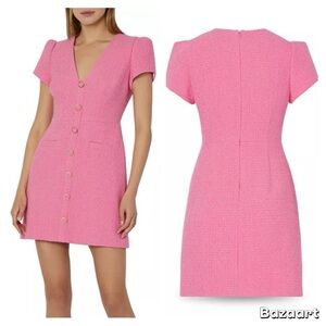MILLY Genevie Pink Bouclé V Neck Dress  NWOT